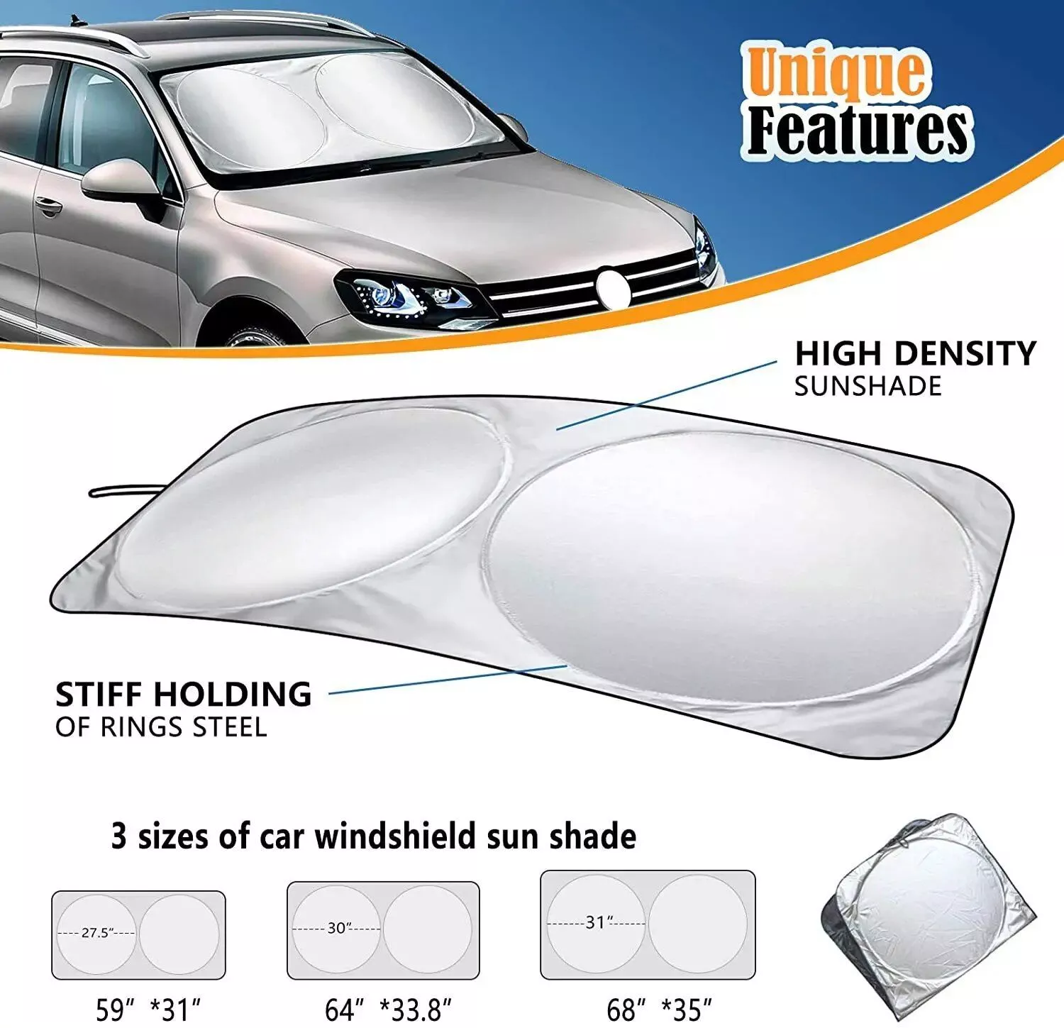 Compact Silver-Coated Car Sunshade Compact Silver-Coated Car Sunshade