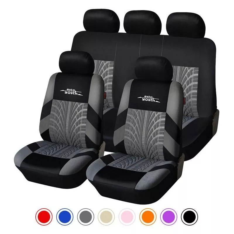Embroidered Car Seat Covers with Tire Track Detail Embroidered Car Seat Covers with Tire Track Detail