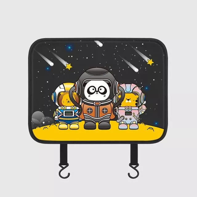 Car Seat Back Protector with Cartoon Design & Storage Pocket