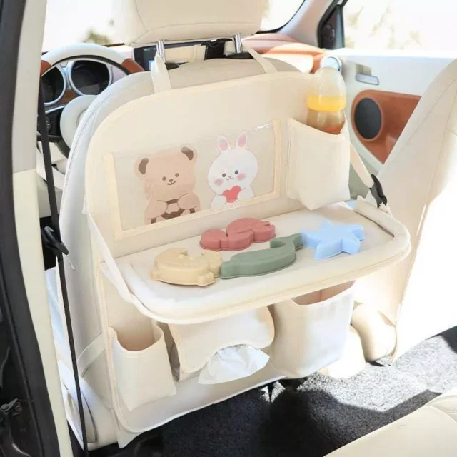 Luxury Leather Backseat Organizer with Foldable Tray – Ultimate Car Storage Solution