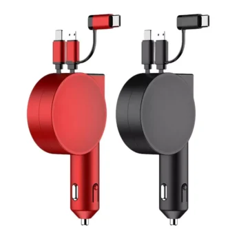60W 3-in-1 Car Charger, Retractable Charger with Fast Charge Technology