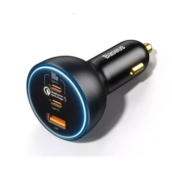 160W Multi-Port Car Charger with QC 5.0 – USB Type-C for Smartphones, Laptops, Tablets