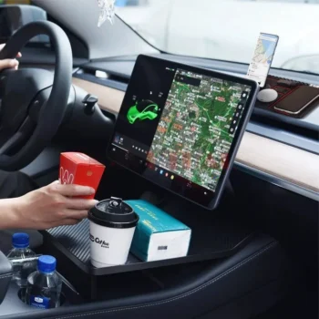 Center Console Food Tray with Anti-Slip Phone Holder for Tesla Model 3 & Y (2017-2023)