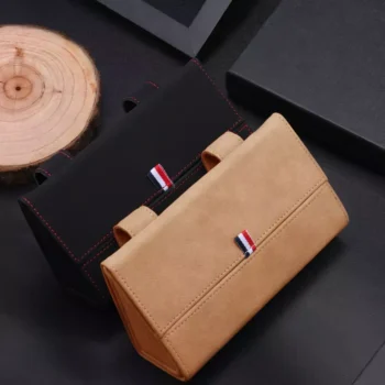 Universal Sun Visor Suede Leather Glasses Organizer