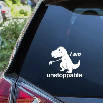 Dinosaur “I am Unstoppable” Funny Car Window Decal – Vinyl Sticker for JDM Enthusiasts