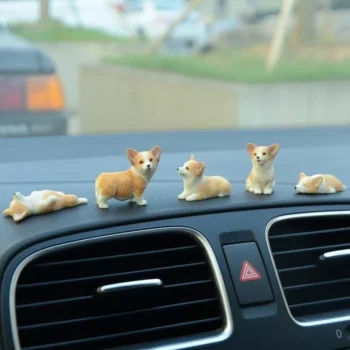 Cute Corgi Dashboard Ornament – Mini Resin Puppy Car Decor