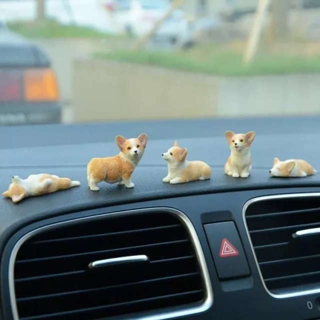 Cute Corgi Dashboard Ornament – Mini Resin Puppy Car Decor