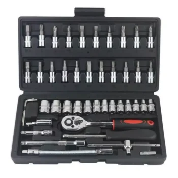 Complete 46-Piece 1/4″ Socket Set with Ratchet & Wrench Combo – Professional Auto Mechanic Tool Kit