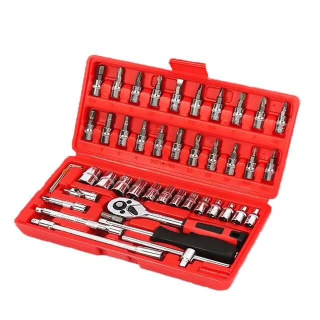 Professional 46-Piece Car Repair Hand Tool Set – Multifunction Ratchet Wrench and Tire Removal Kit