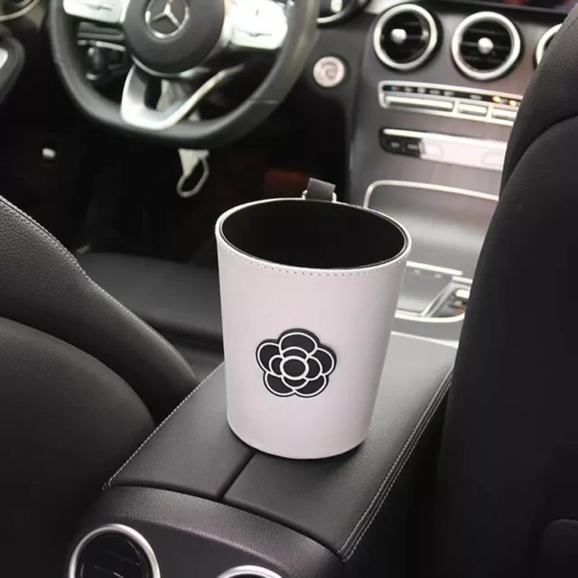 Chic Camellia Car Trash Bin – Compact Garbage Bag for Auto Vent & Headrest