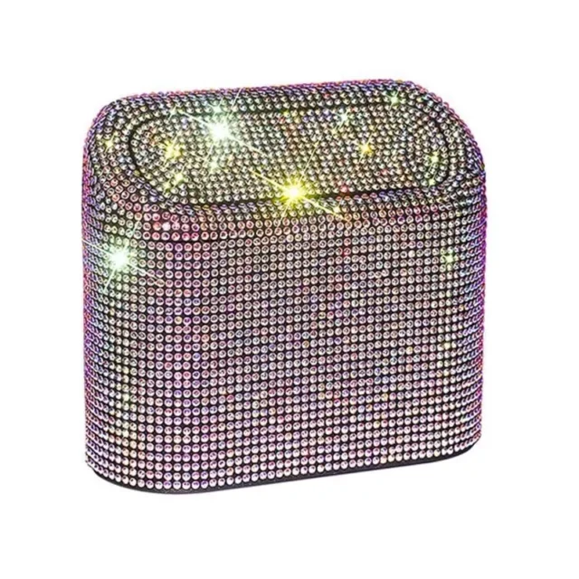 Luxurious Rhinestone Car Trash Bin – Pressing Type Square Storage Bucket