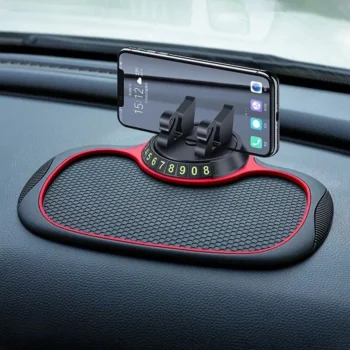 Universal Silicone Car Phone Holder with Anti-Slip Dashboard Mat & Rotating Bracket