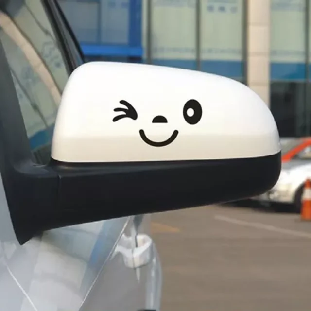 Cute Smiley Face Reflective Mirror Stickers for Cars – 2pcs