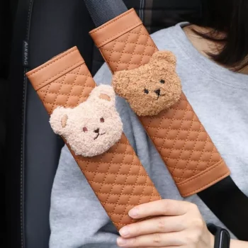 Cute Bear Car Seatbelt Cushion for Kids – Soft Leather Shoulder Strap Pad